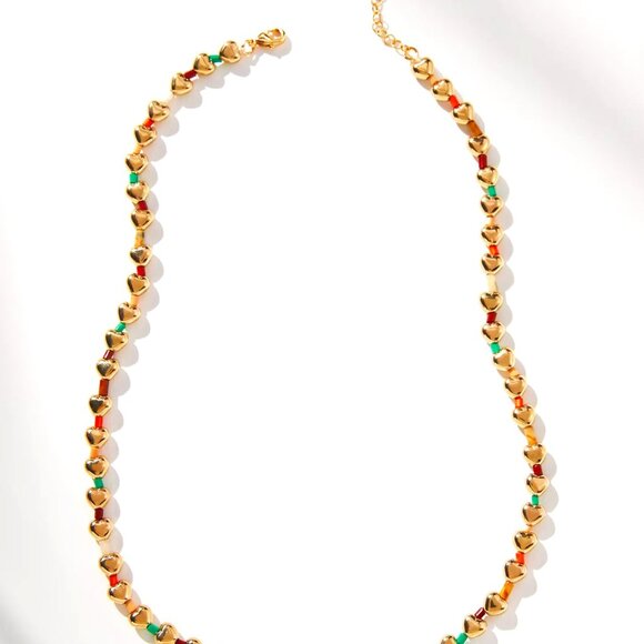 Anthropologie Beaded Heart Necklace Multicolored Gold - Picture 1 of 4